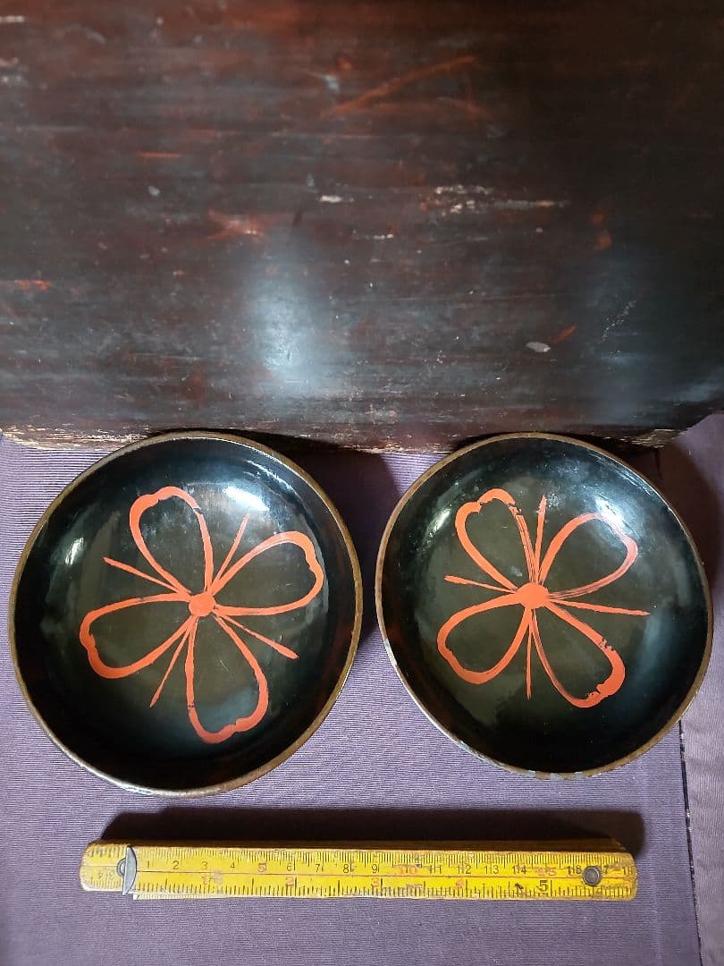 浄法寺 朱塗 花紋 小皿 5客　　江戸時代