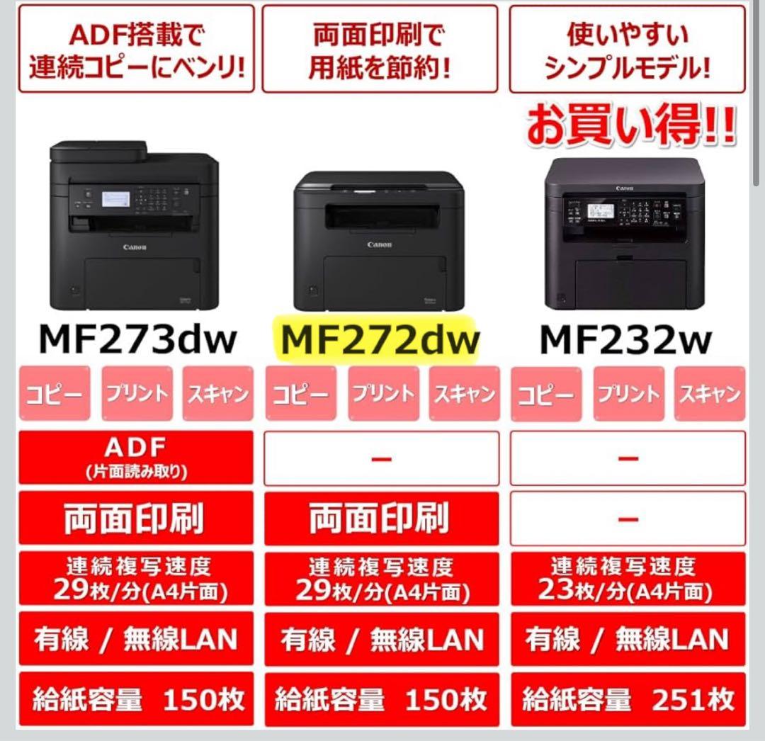 キヤノン A4 モノクロレーザビームプリンタ複合機 Satera MF272dw