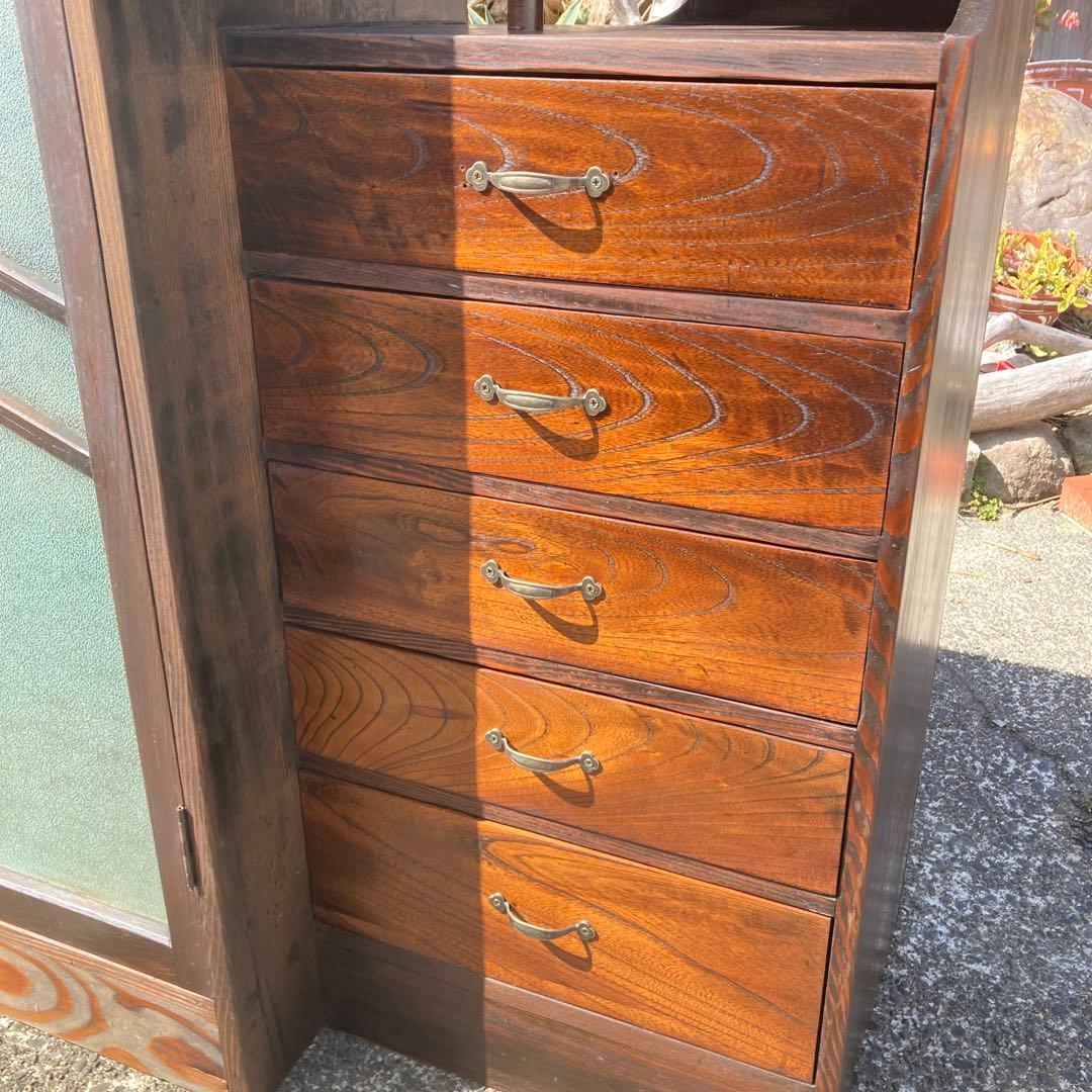 アンティーク飾り棚箪笥タンス古家具昭和レトロ天然木欅杉竹ヴィンテージキャビネット