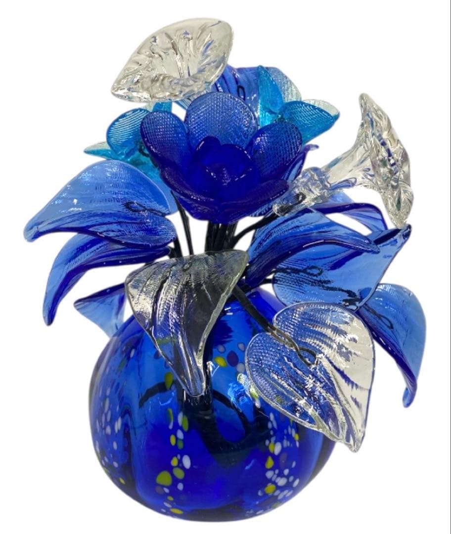 沖縄工芸村　琉球ガラス　フラワー(花)花瓶入り　オブジェ　25シ209