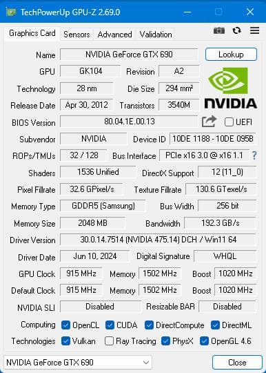 グラフィックボード・グラボ・ビデオカード NVIDIA GeForce GTX 690 4GB GDDR5