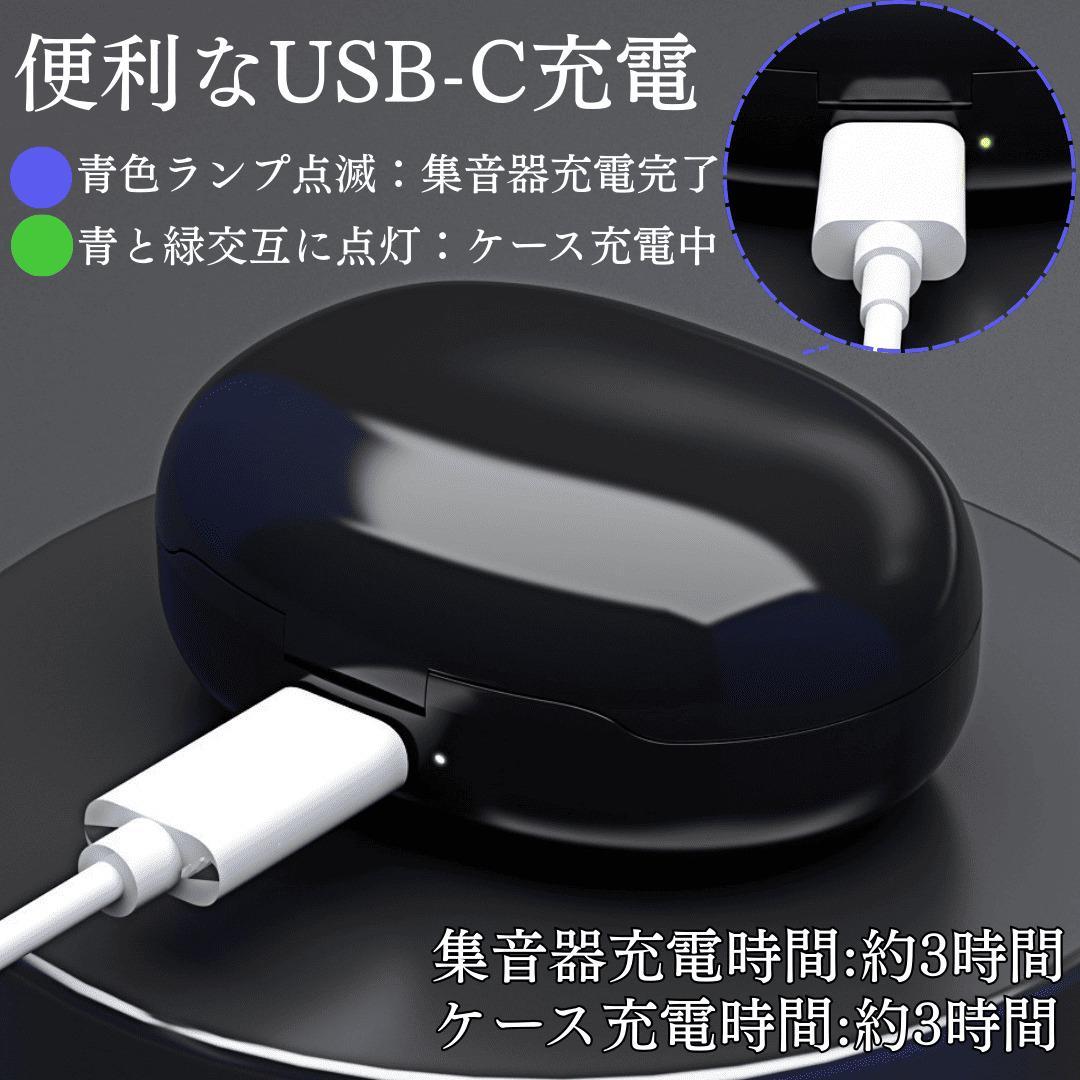 集音器 耳穴式 両耳対応 USB充電 ワイヤレス イヤホン 小型 軽量 粋