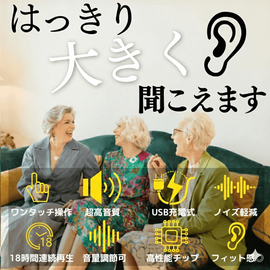 集音器 耳穴式 両耳対応 USB充電 ワイヤレス イヤホン 小型 軽量 粋