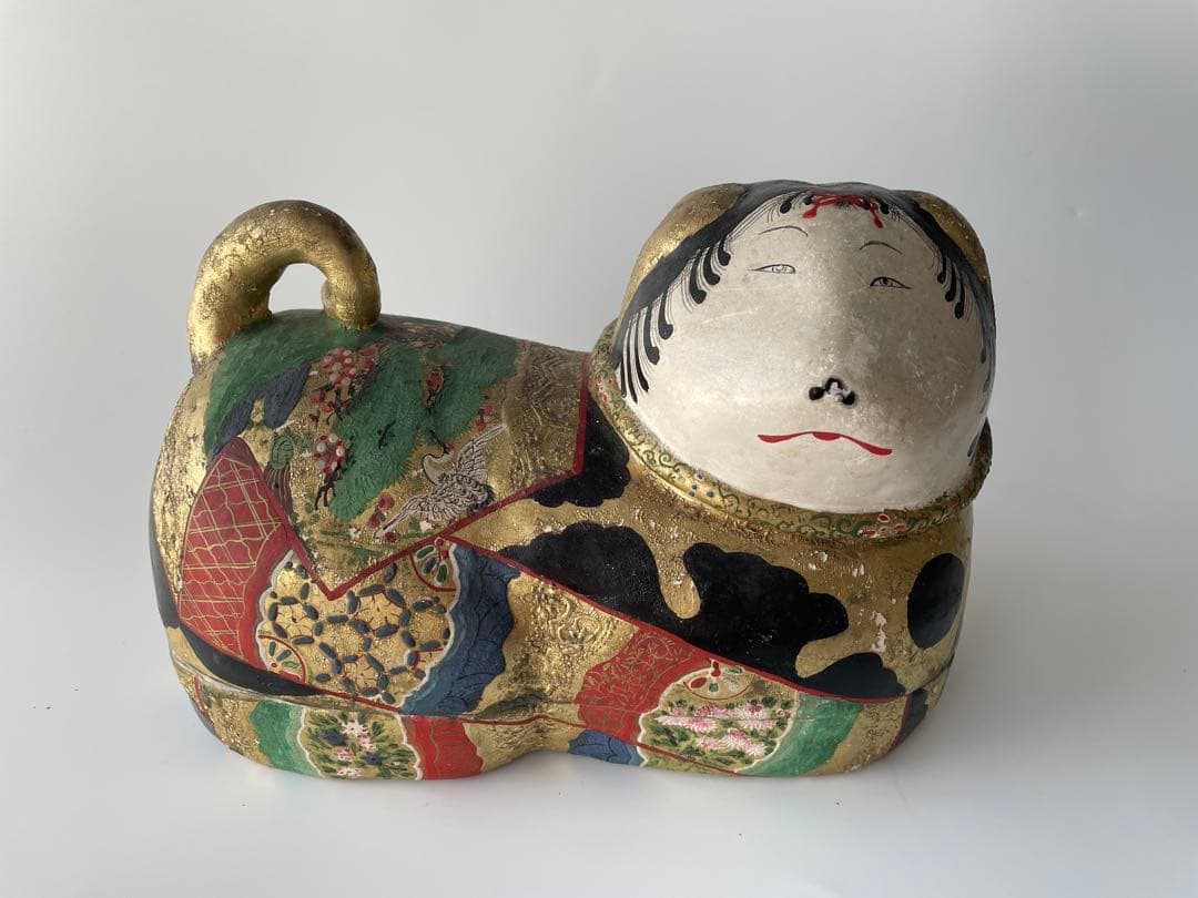 【江戸期】犬筥 一対 大型 24cm 彩色金彩 古美術 骨董品 有職飾り 希少品