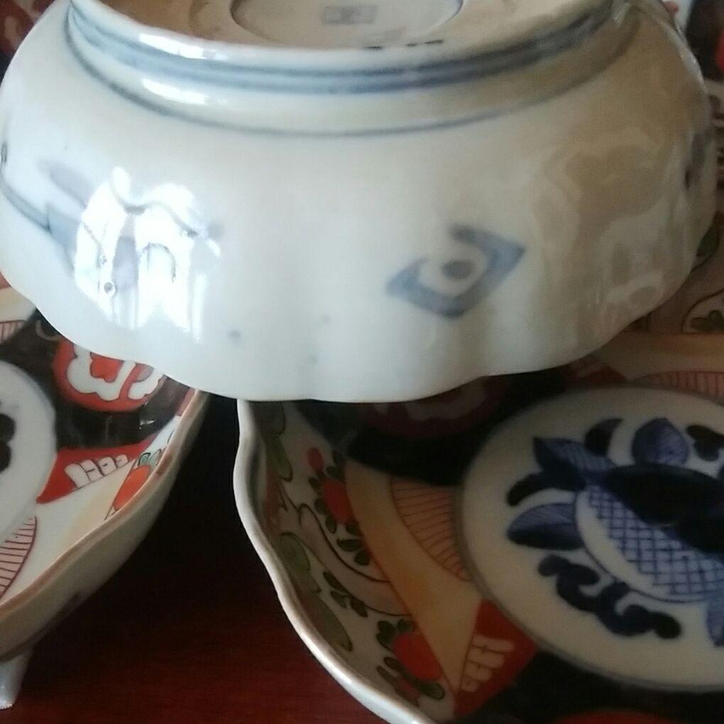 129 　アンティーク　色絵　5寸膾皿　5客