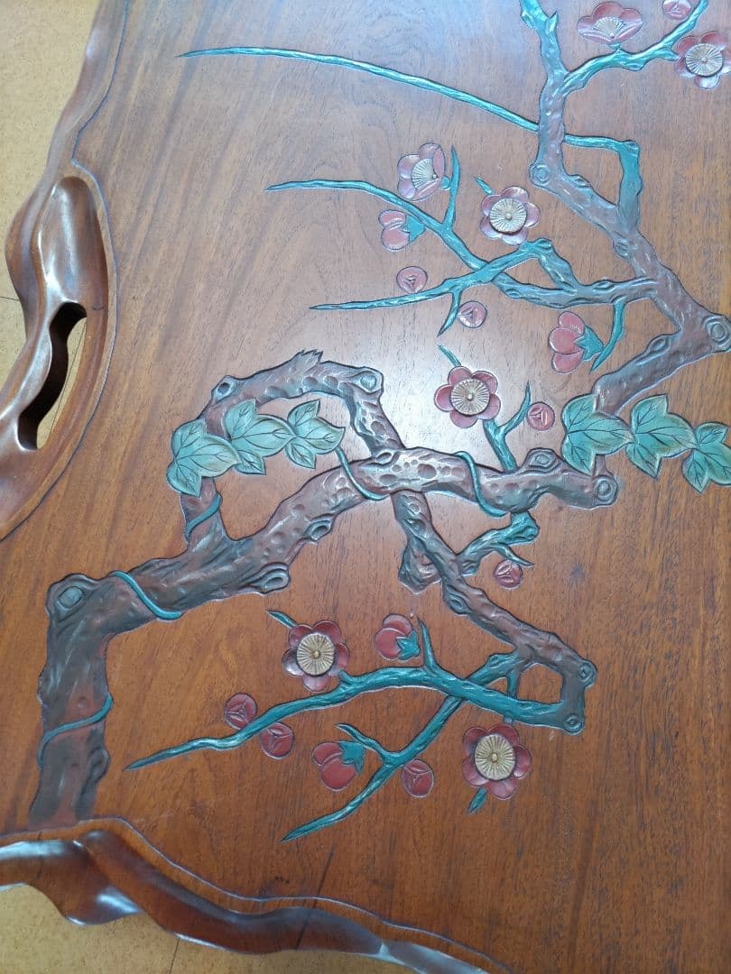 一枚板　座卓　飾細工　木製