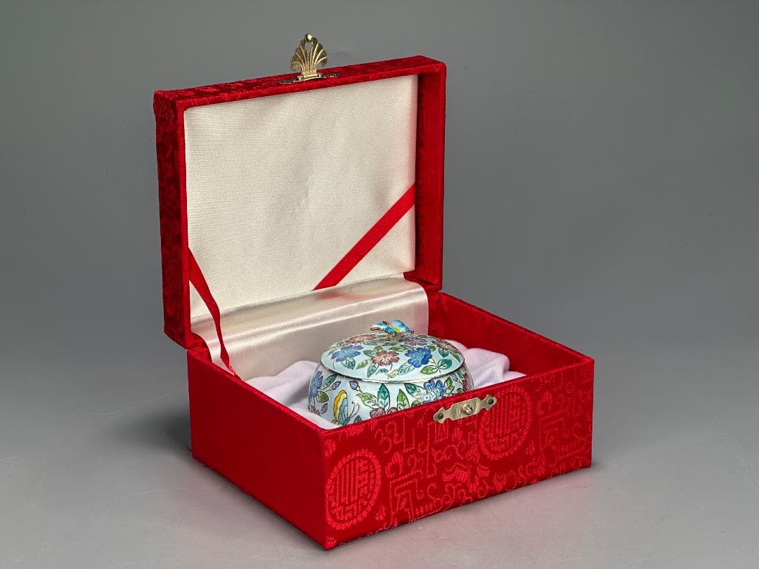 UM9-2S65　韓国美術　純銀製　七宝焼花卉文蓋物　重さ165g　美品　共箱
