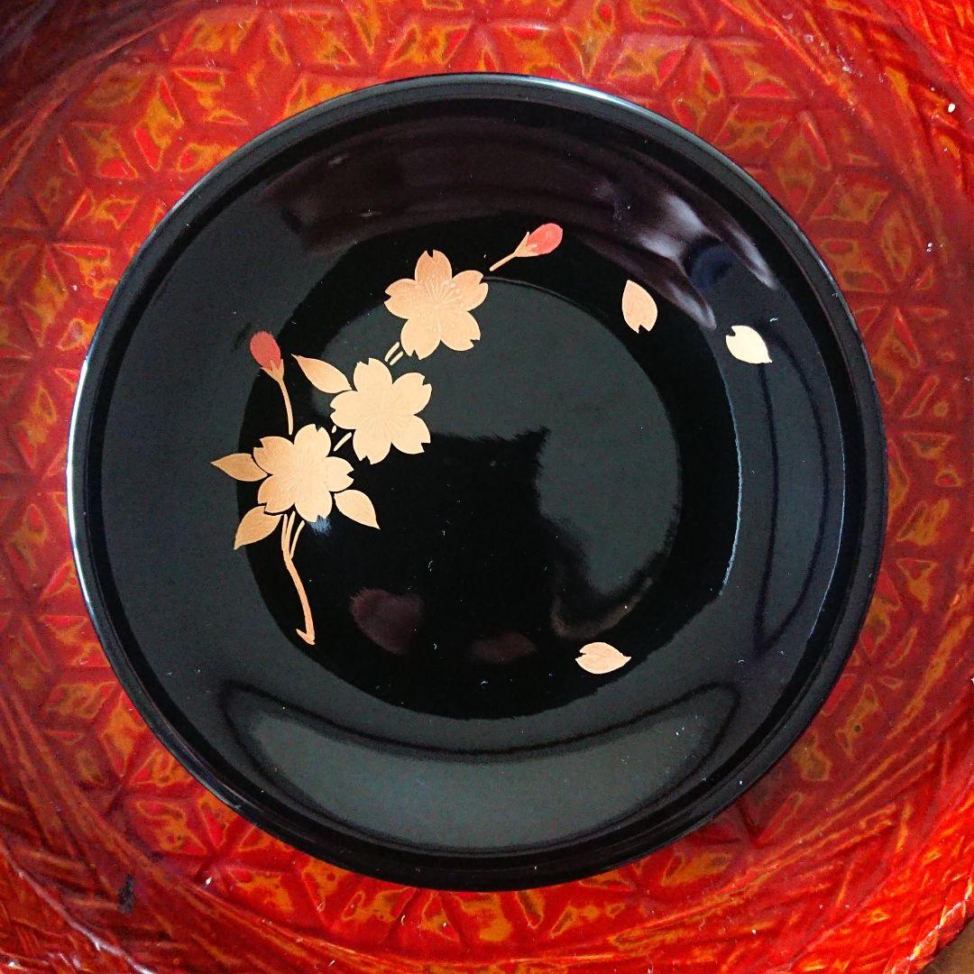 桜づくし 漆器 銘々皿 小皿 蒔絵 黒/輪島塗 越前漆器 茶道具 骨董 椀 印判