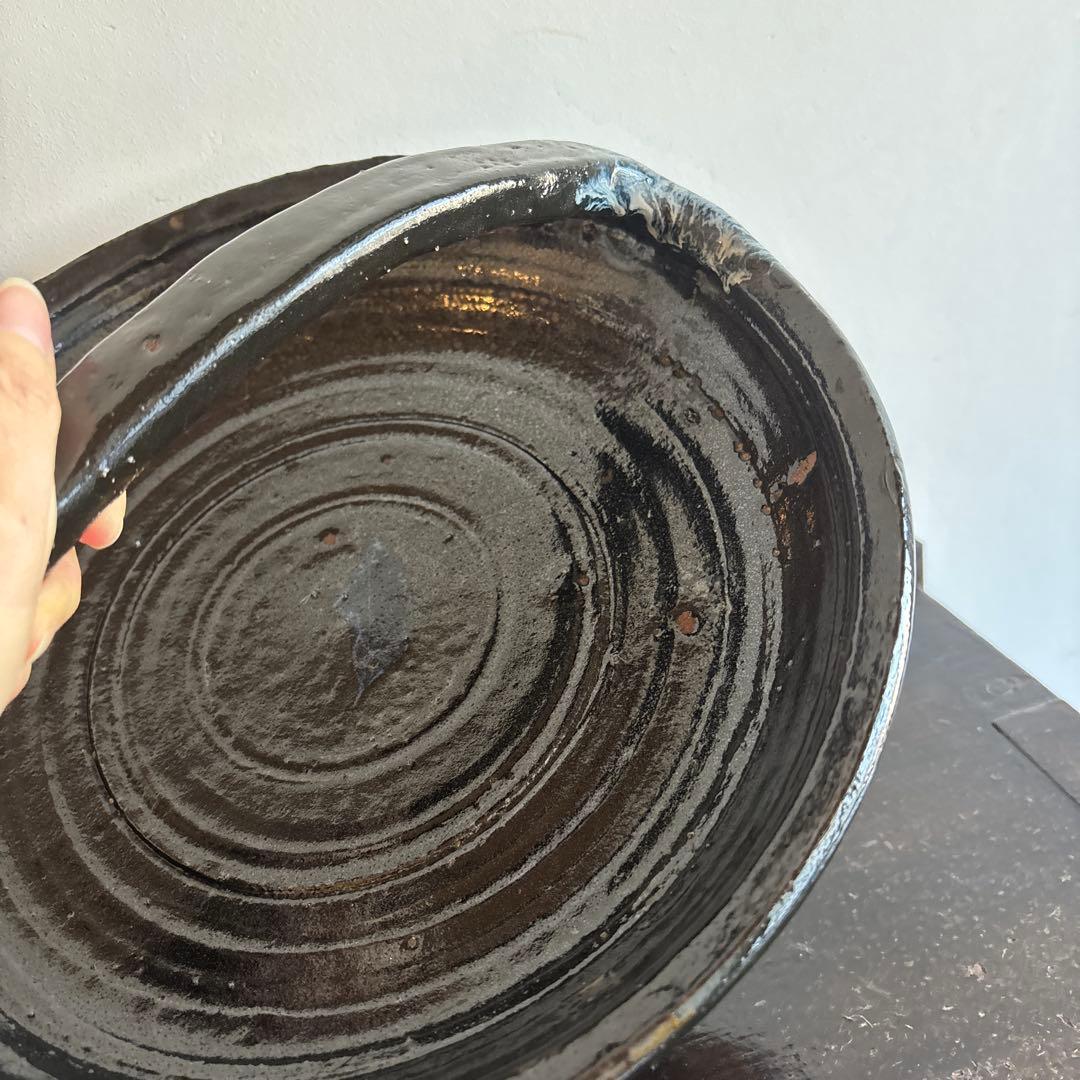 大皿　手付き　鉢　花器　皿　食器　インテリア　焼物　工芸　美術品　黒色　芸術