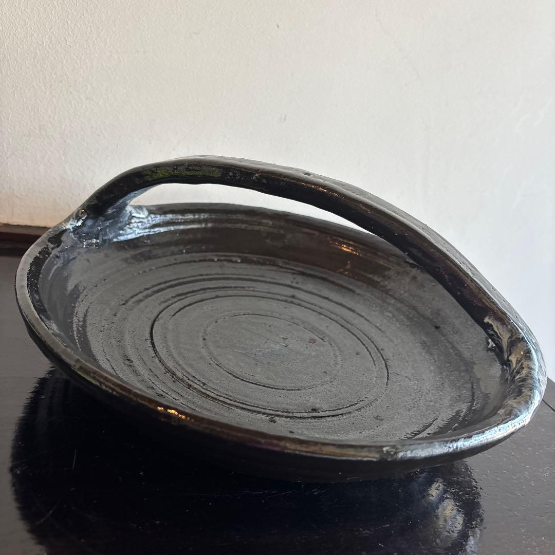 大皿　手付き　鉢　花器　皿　食器　インテリア　焼物　工芸　美術品　黒色　芸術