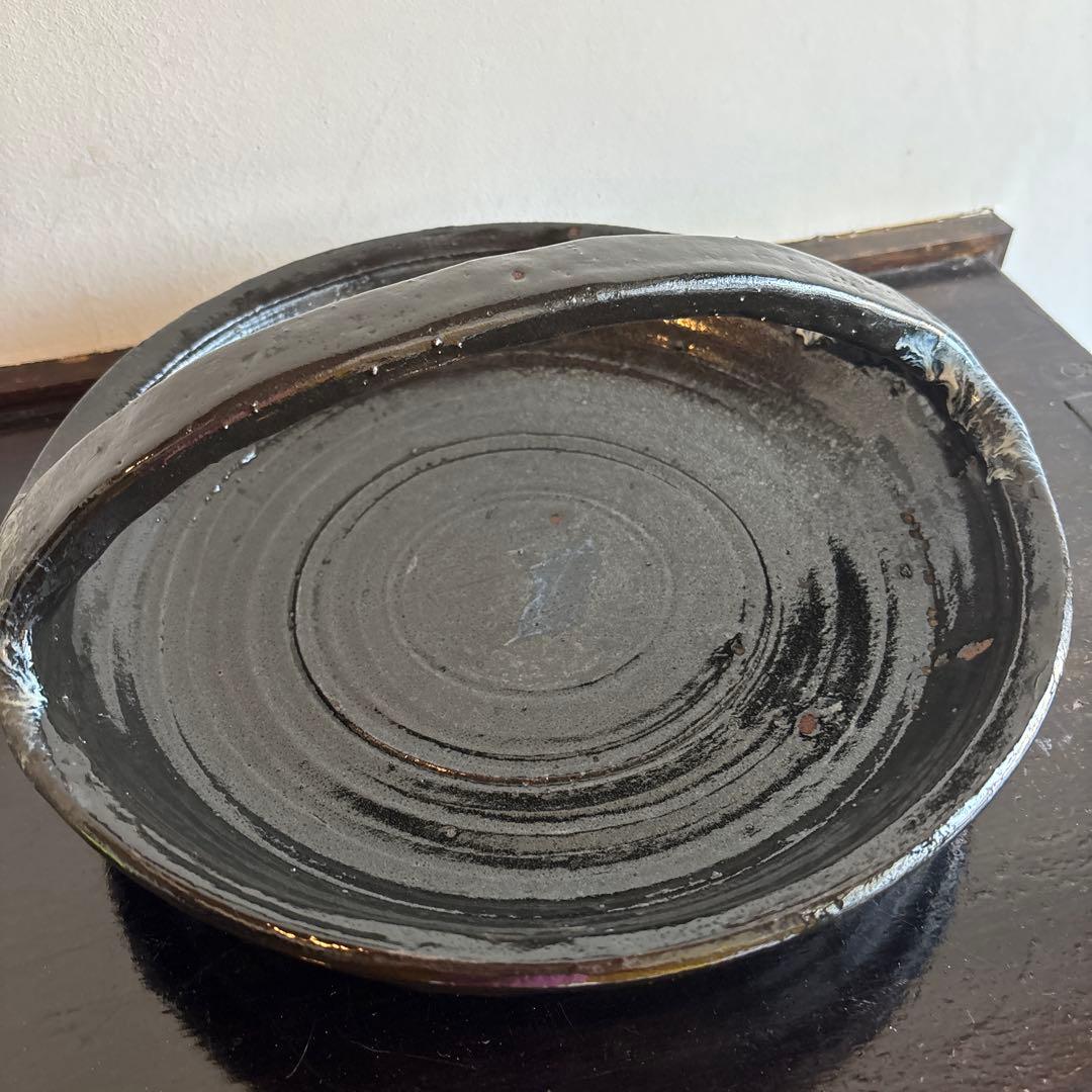 大皿　手付き　鉢　花器　皿　食器　インテリア　焼物　工芸　美術品　黒色　芸術