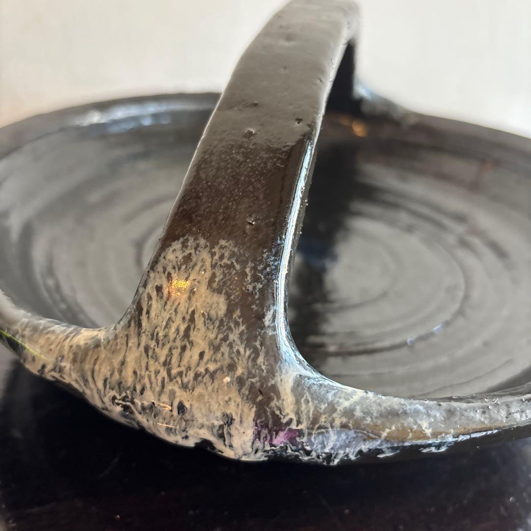 大皿　手付き　鉢　花器　皿　食器　インテリア　焼物　工芸　美術品　黒色　芸術