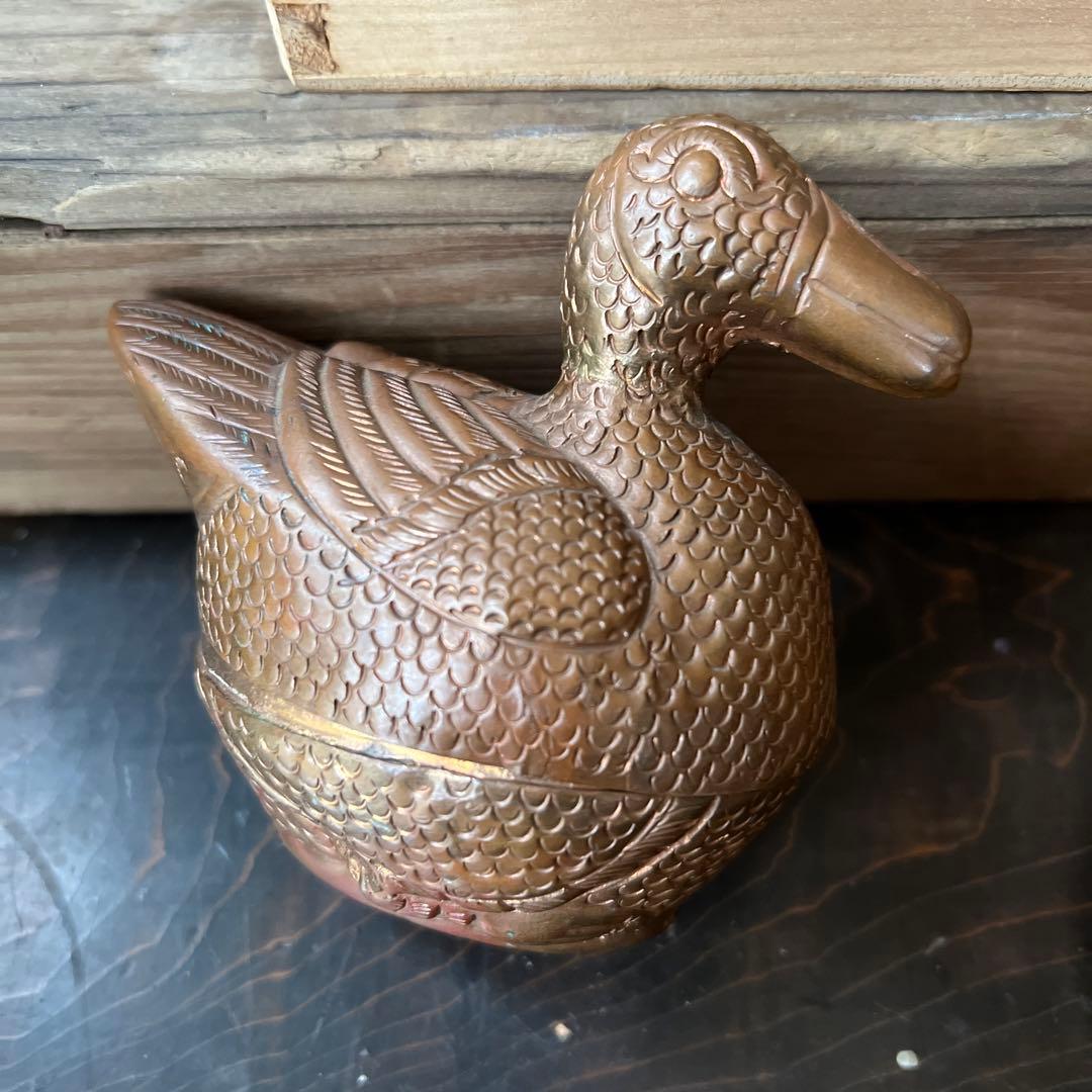アヒル　鳥　鴨　アンティーク　小物入れ　銅　duck love