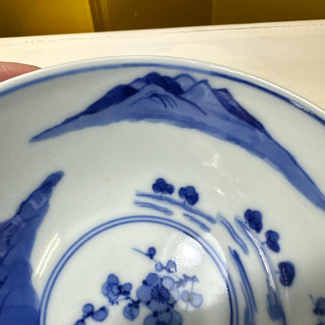茶碗，染付，中国，骨董，明治，青白磁の花模様ボウル2個セット